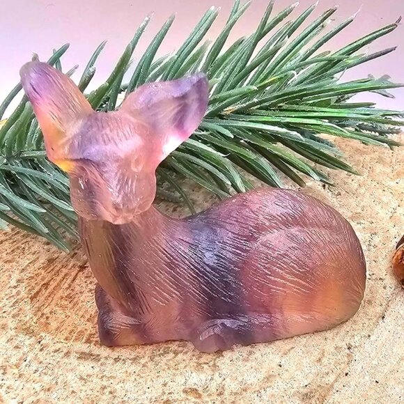 Nature Rainbow Fluorite Hand Carved 2.2" Deer Figure - Picture 1 of 10